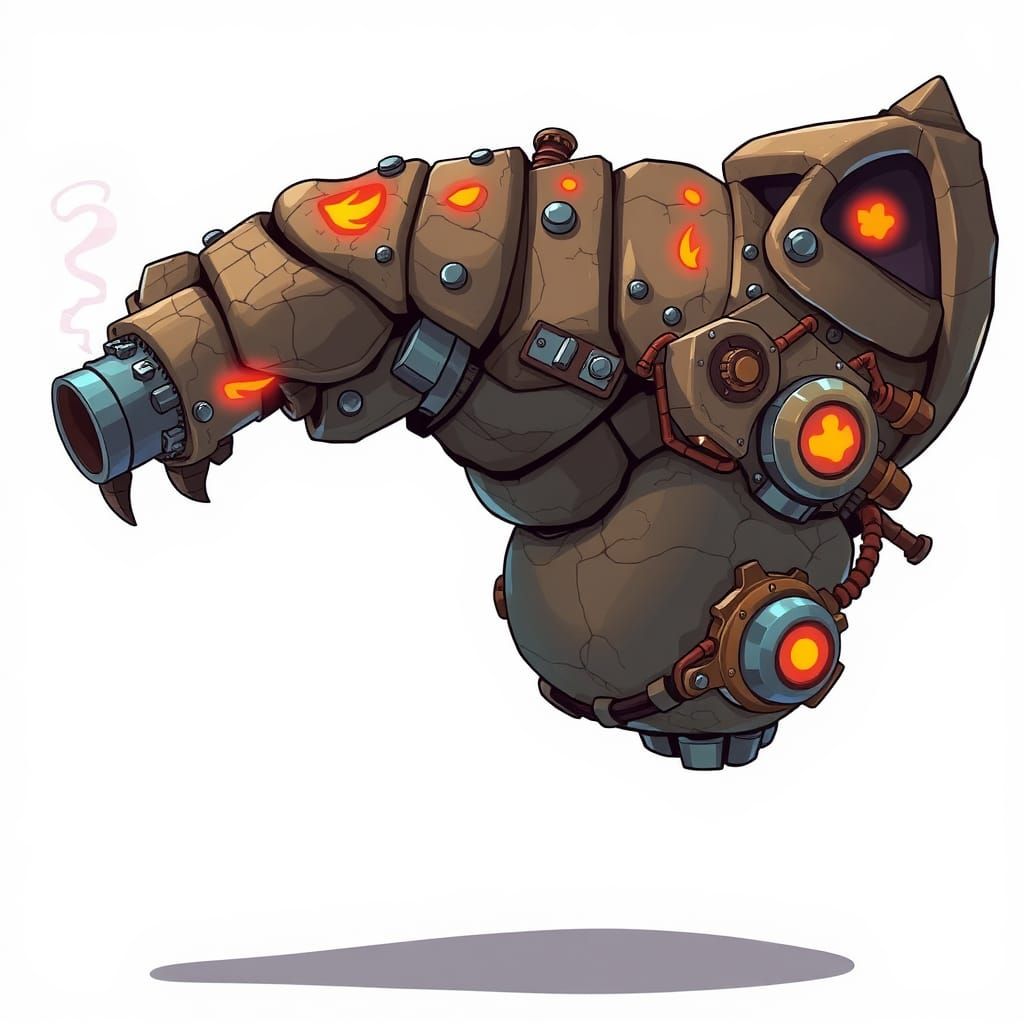 Steampunk Stone Monster Arm as 2D Cartoon Powerhouse