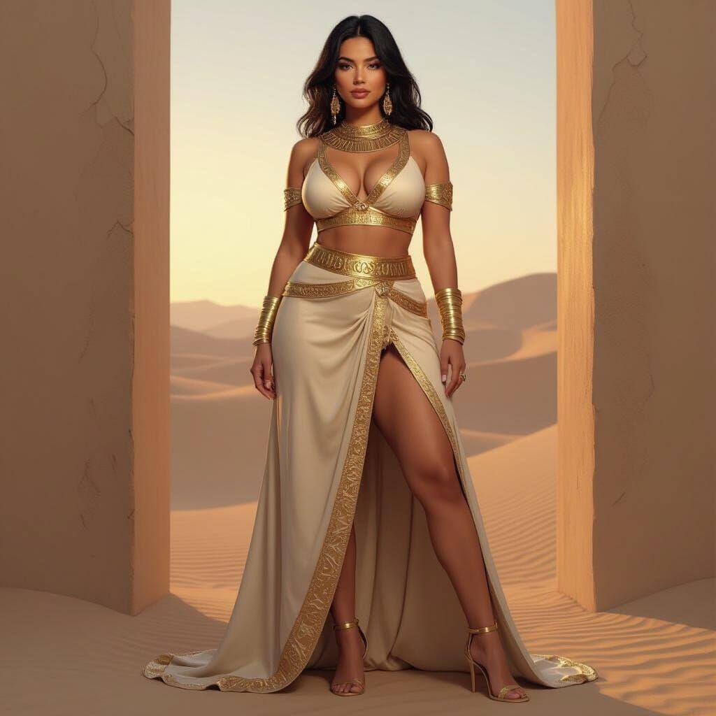 Elegant Egyptian Outfit in Desert Setting