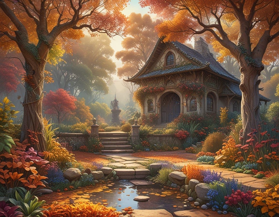 Ethereal Autumn Garden in Watercolor Style
