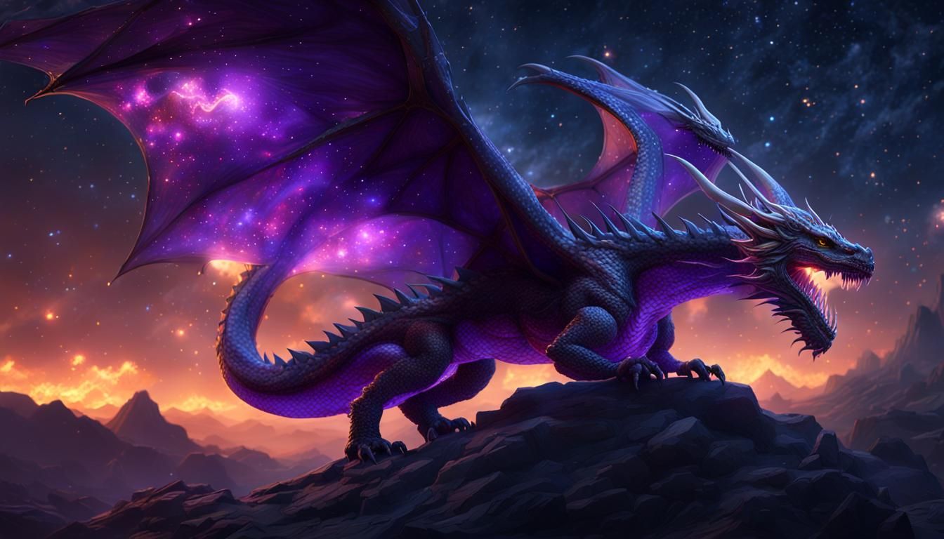 Flaming Dragon Soaring Through Starry Night in Dark Fantasy ...
