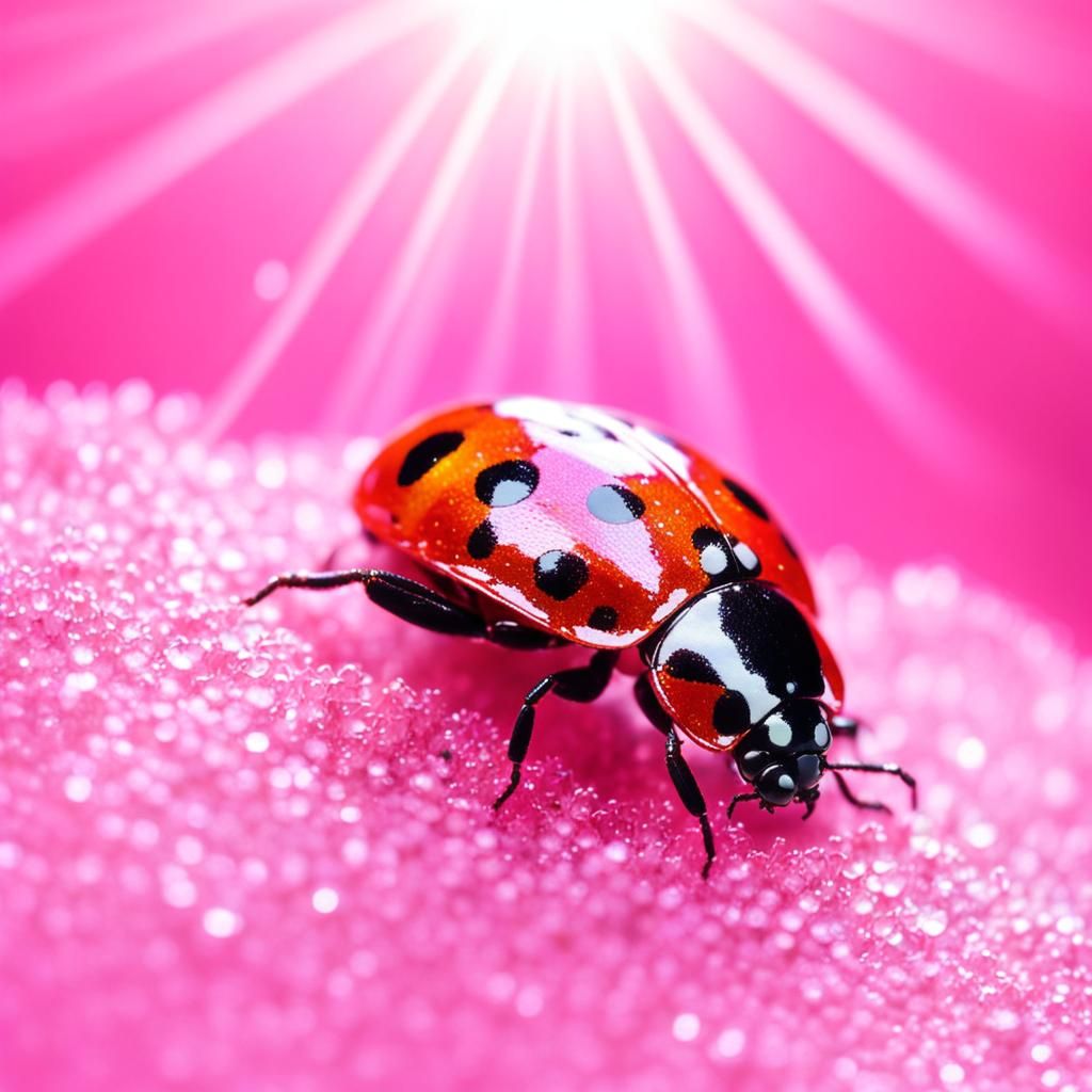 Iridescent Pink Glitter Ladybug in Divine Light