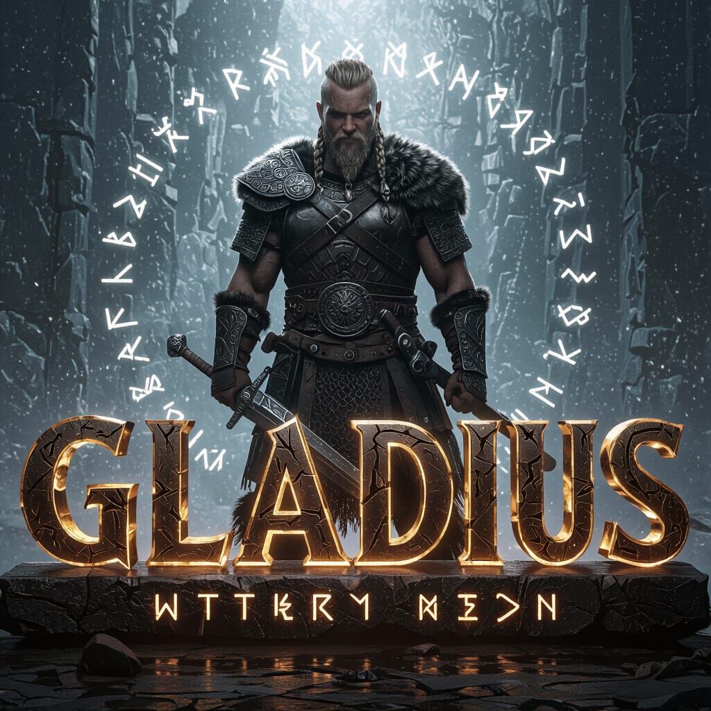 Viking Warrior and Illuminated GLADIUS Text