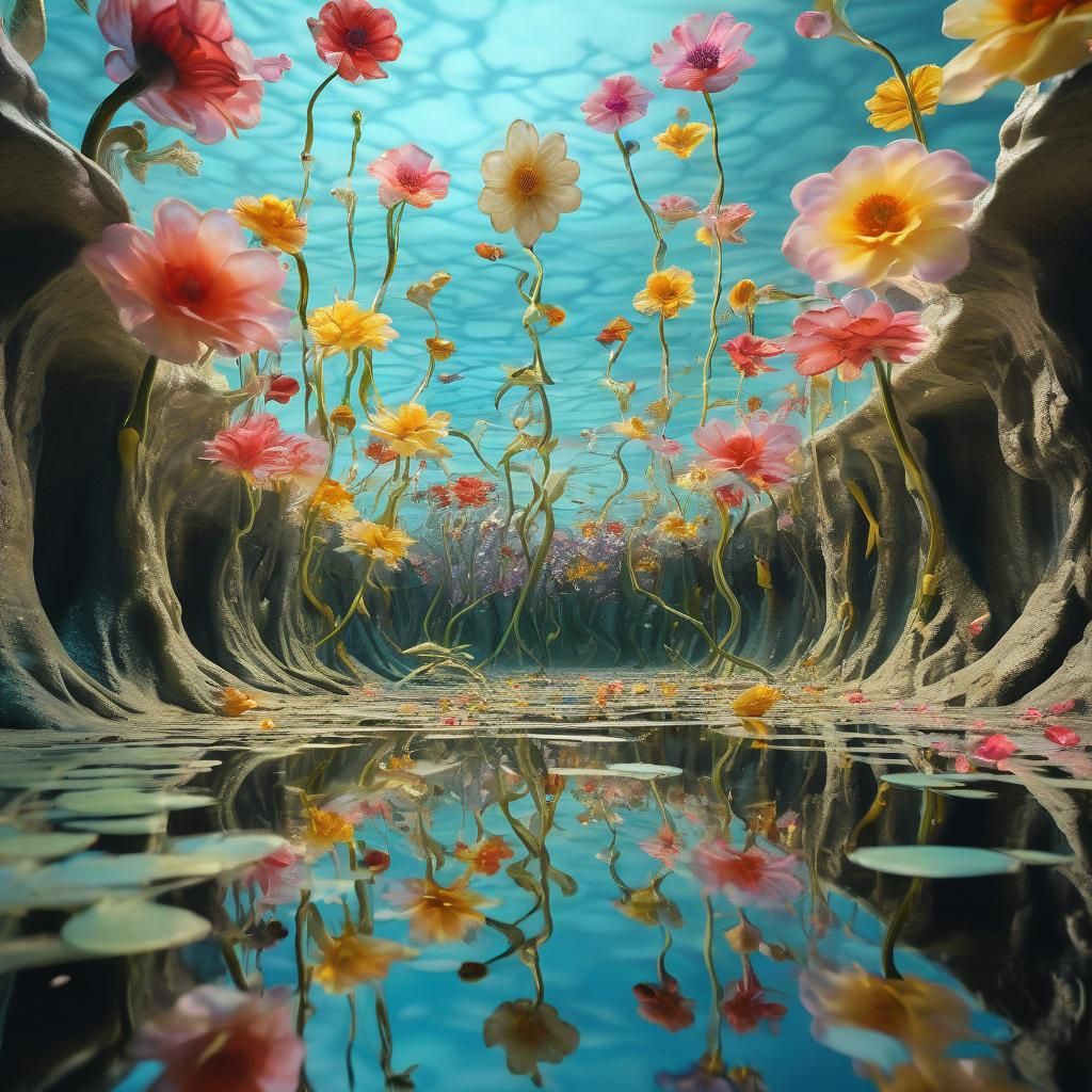 Dreamlike Flowers Dance with Crocodiles in Surrealism