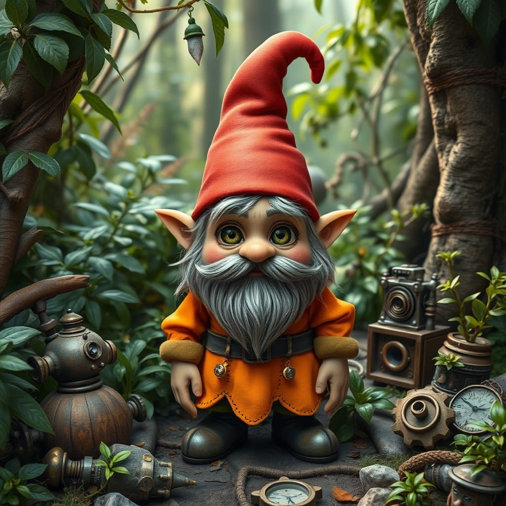 Whimsical Gnome Amidst Enchanted Forest