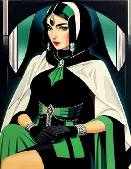 Art Deco Palestinian Woman with Mesmerizing Eyes