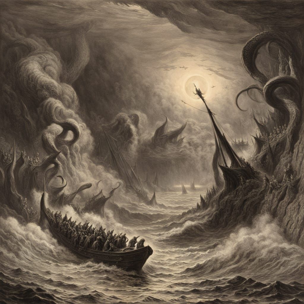 Ethereal Leviathan Ascends in Gothic Sepia Splendor