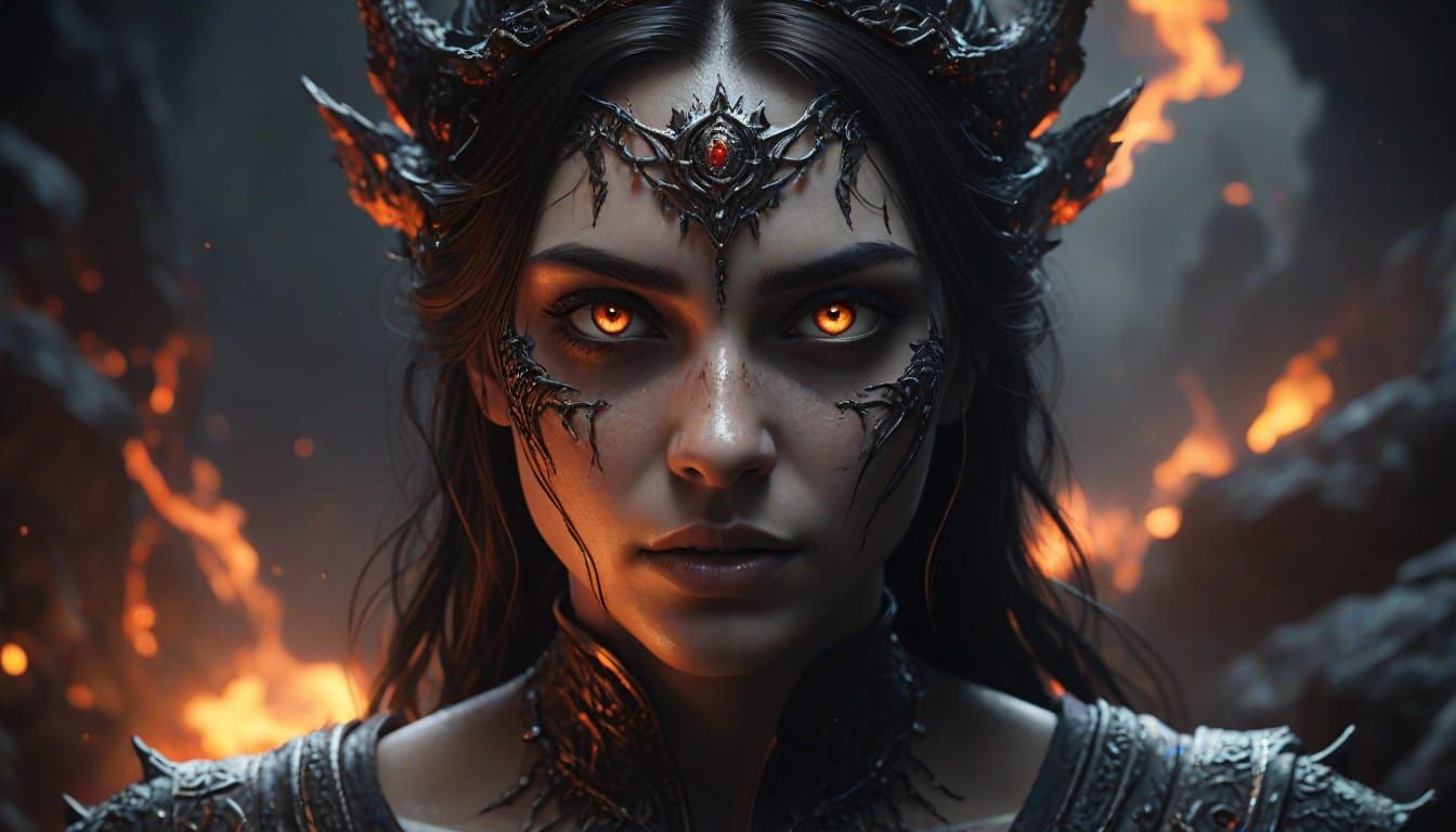 Ethereal Goddess of Hell in Fiery Ambiance