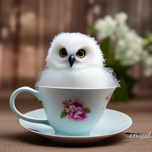 Cute Owl in Teacup: Pixar-Style 3D Rendering