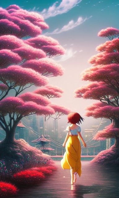 Dancing Girl by Sea in Studio Ghibli Style