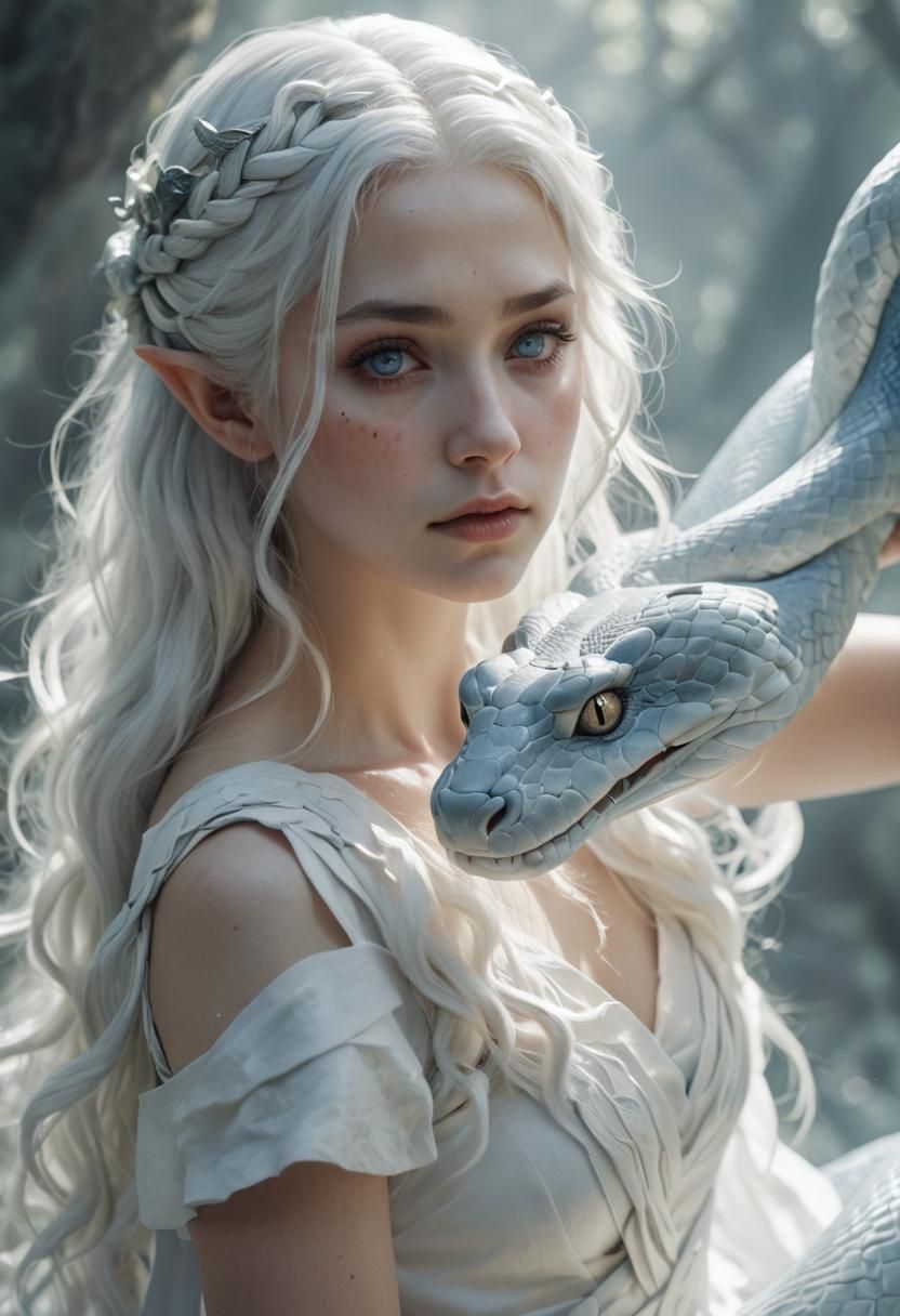 Elven Woman with Snake in Photorealistic Style