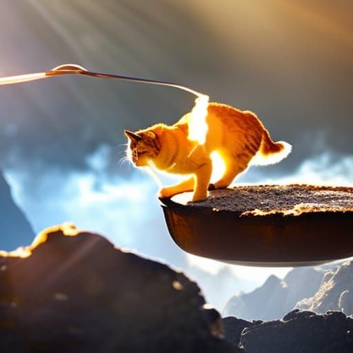 cat eating fried steak