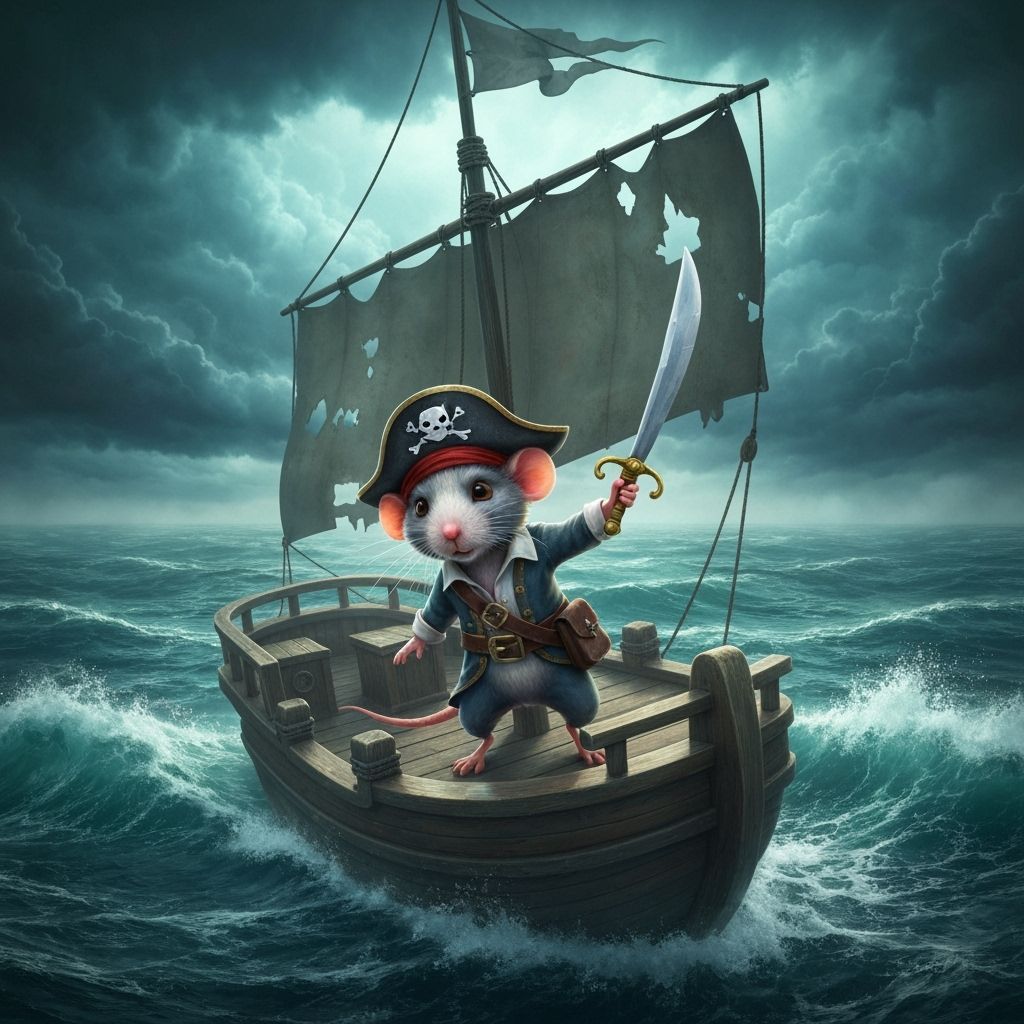 Mouse Pirate on Stormy Seas in Hyperrealistic Style