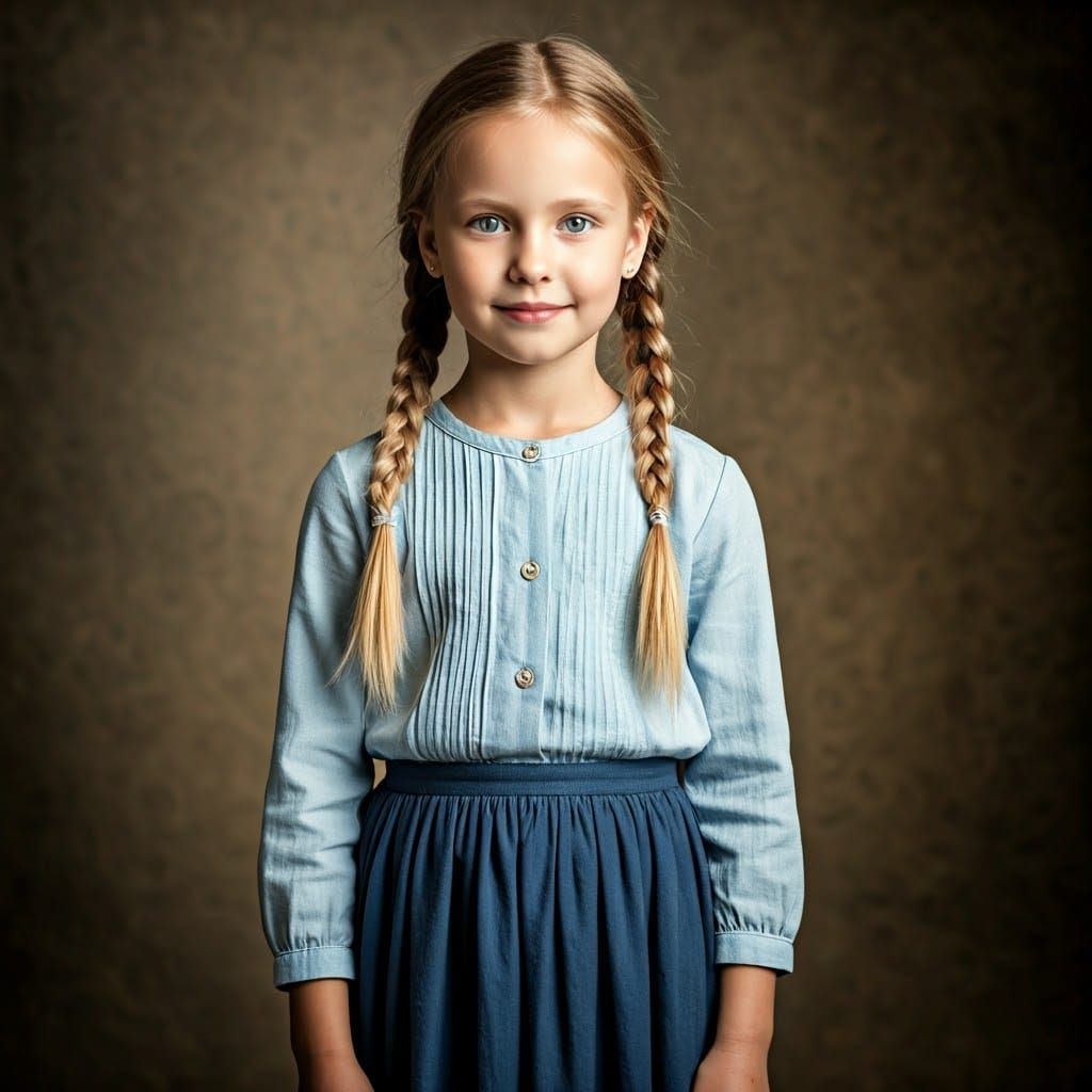 Demure Girl with Braids, in Dreamlike Portrait Style