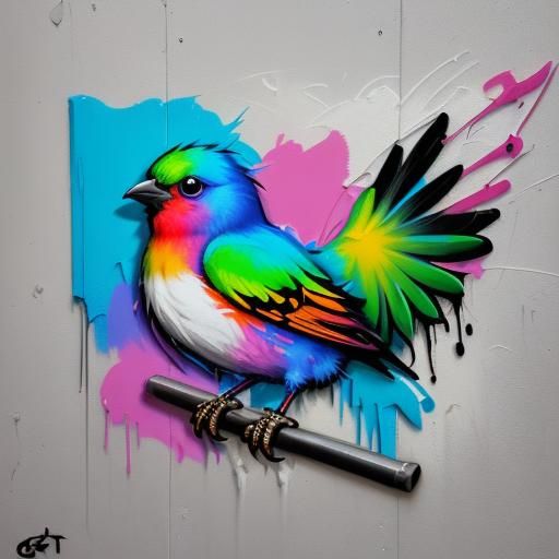 Colorful Bird Graffiti Art in Street Style