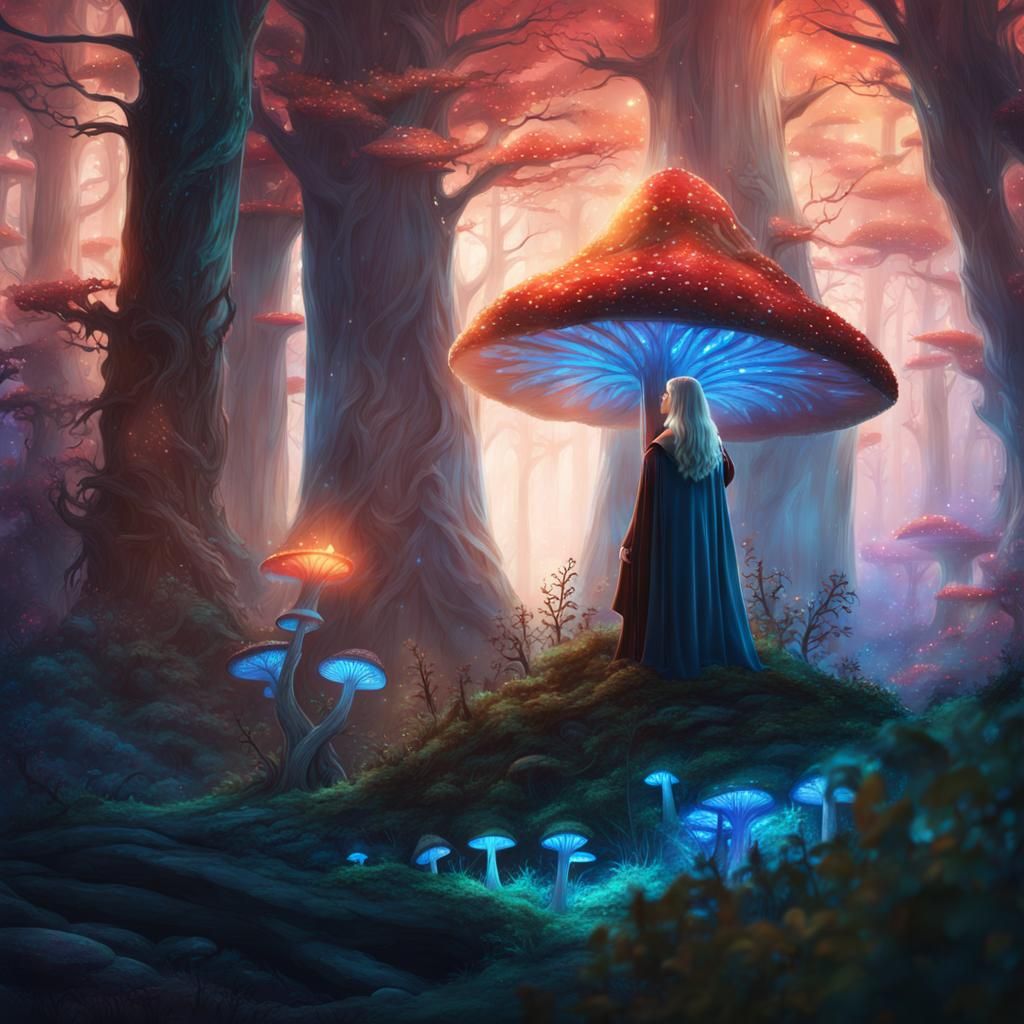 Elf Girl in Bioluminescent Forest: Fantasy Concept Art