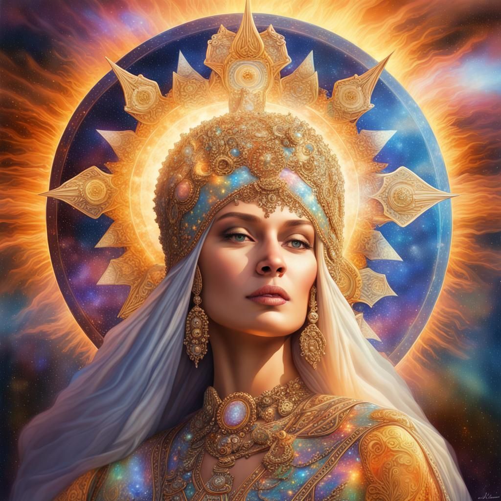 The Bulgarian Queen Desislava 8k resolution holographic astral cosmic illustration mixed media by Pablo Amaringoheavenly...