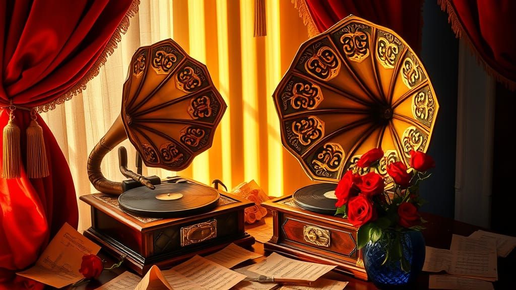 Vintage Gramophone in Elegant 1920s Setting