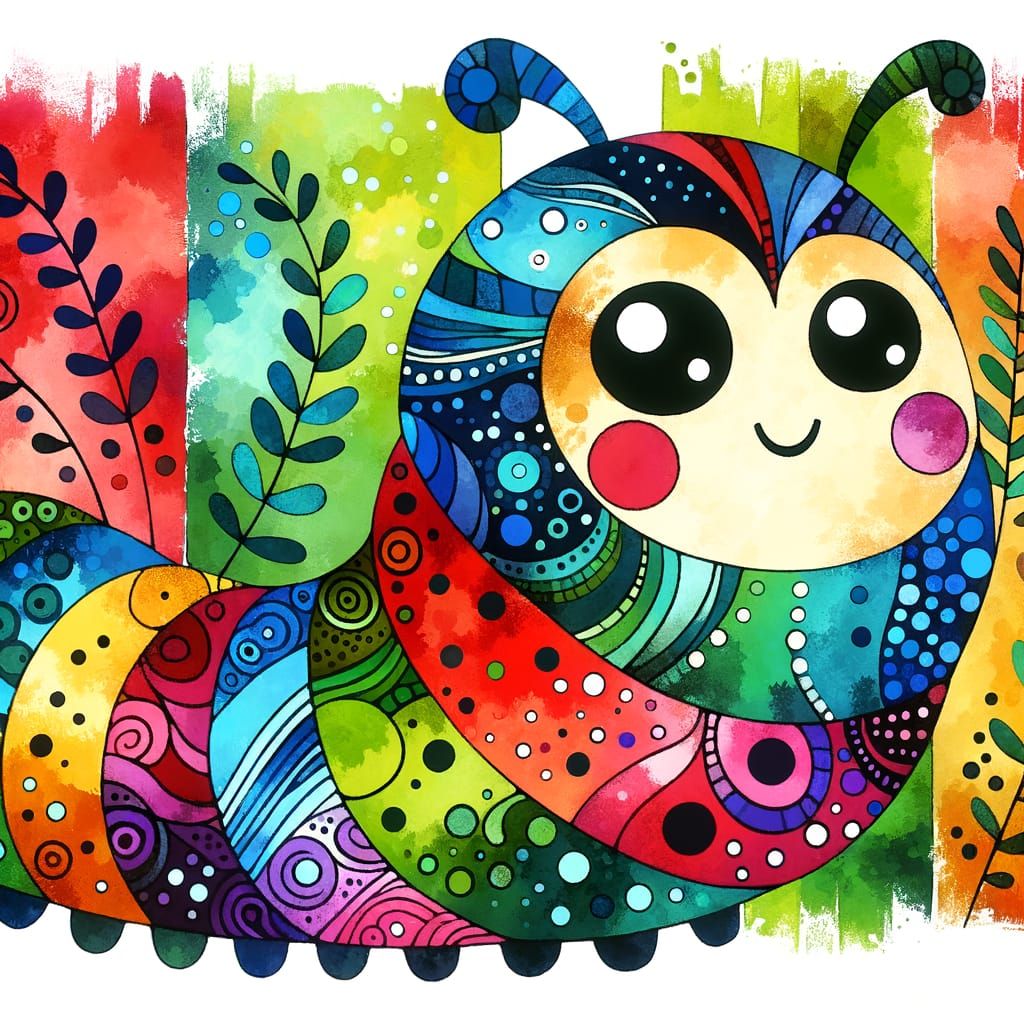 Friendly Caterpillar Collage with Watercolor Textures