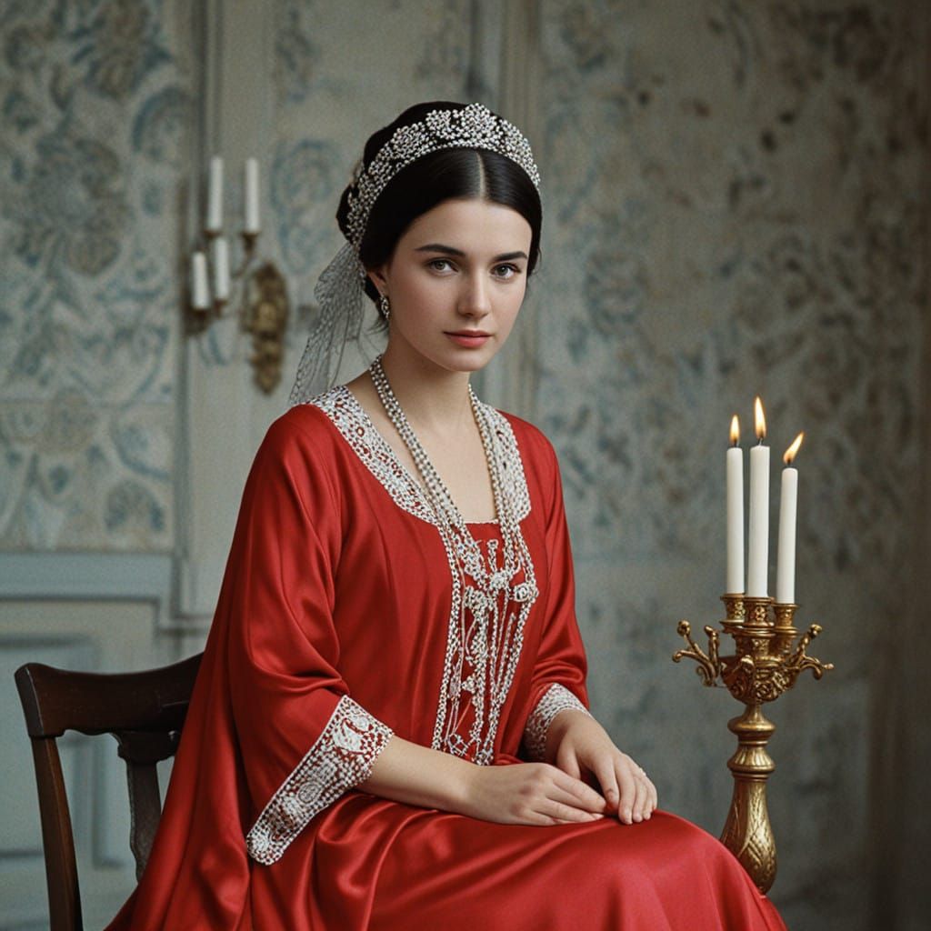 Young Russian Queen Evdokija in Luxurious 18th-Century Style