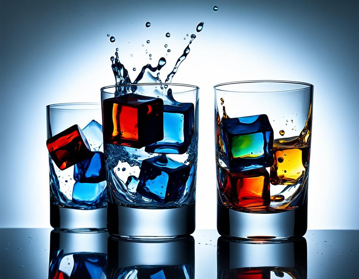 Colorful Ice Cubes Silhouette in Candy Art Style