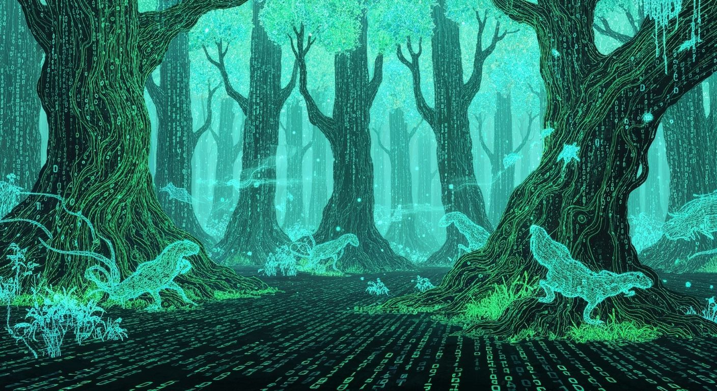 Luminous Code Forest in Sumi-e Digital Style