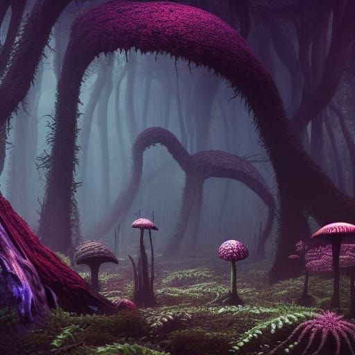 Nightmare Fantasy Forest with Insect Flowers