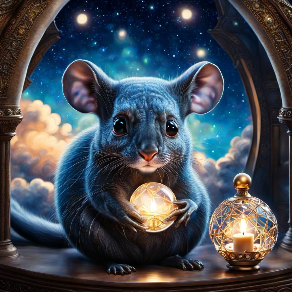 Mouse with Cosmic Crystal Ball in Gothic Castle