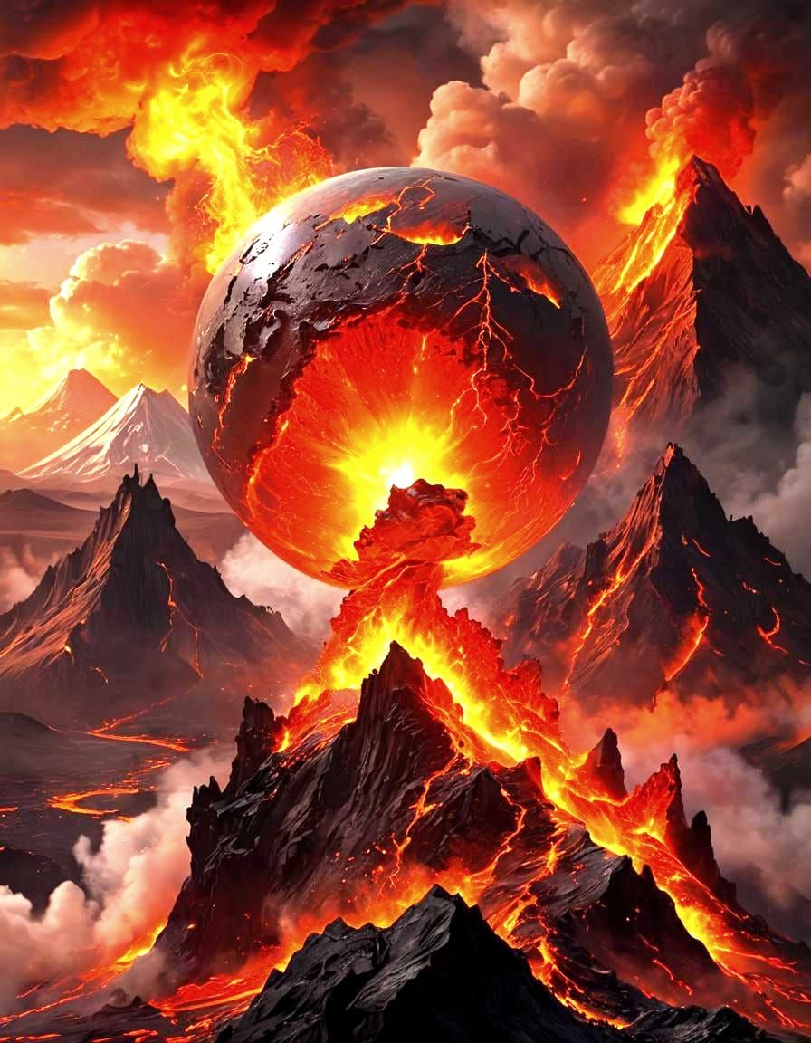 Volcanic Fire Orb Fantasy Landscape in 8K