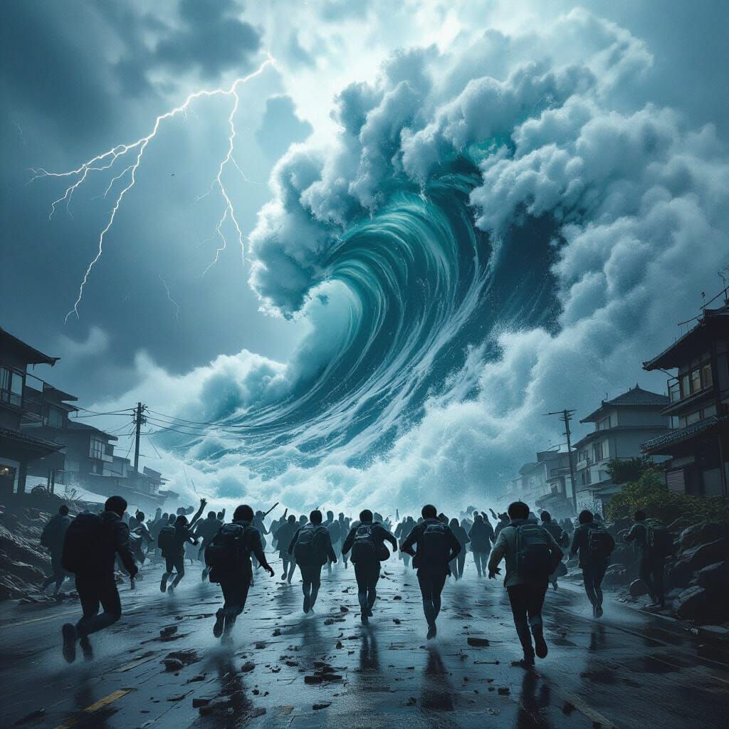 People Flee Giant Tsunami Wave in Epic Coastal Disaster