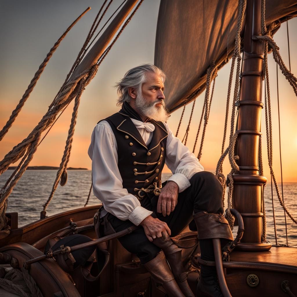 Steampunk Sailor at Sunset: A Solitary Voyage