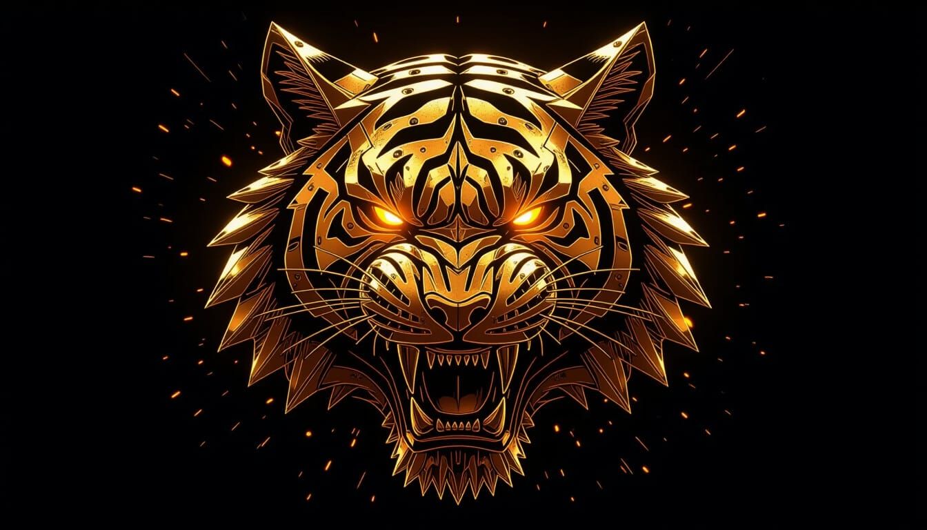 Golden Mechanical Tiger Logo Art