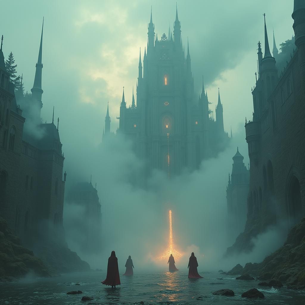 Mist-Shrouded Metropolis: A High Fantasy Matte Painting
