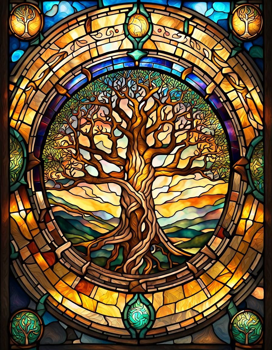 Ethereal Stained Glass World Tree Yggdrasil