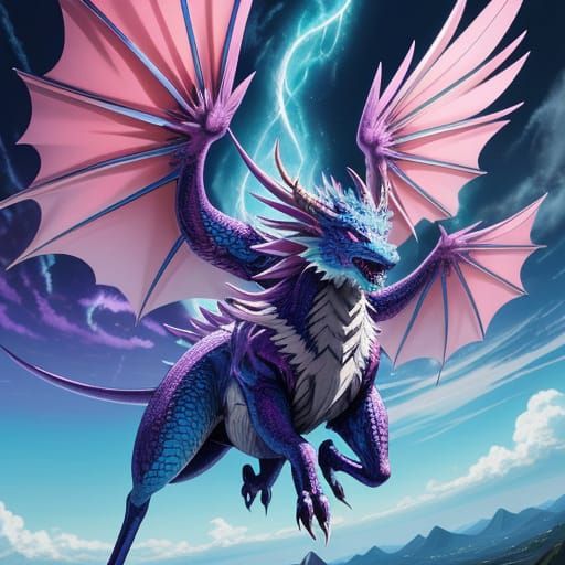 Vibrant Dragon in Mid-Air Anime Illustration