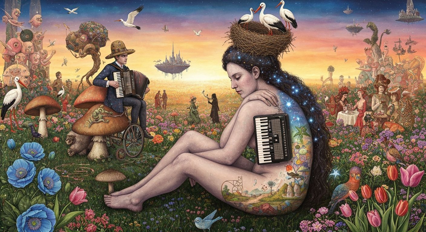 Cosmic Woman with Nature, Surreal Dreamscape Art