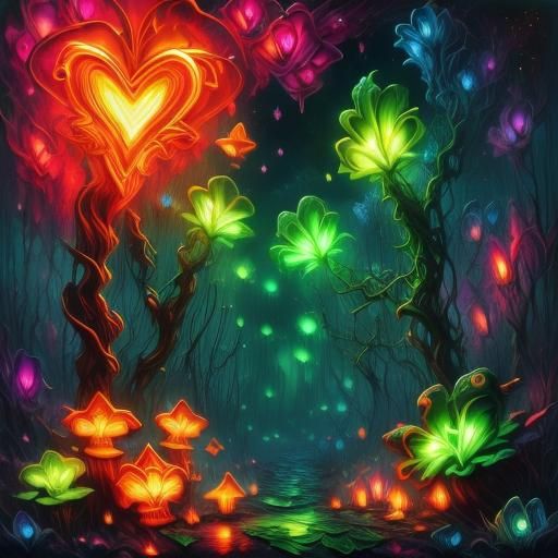 Neon Witch in Ominous Swamp: Expressionist Oil Painting