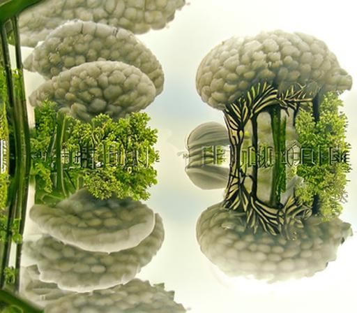 Trees Orbiting Sun in Art Deco Gouache Style