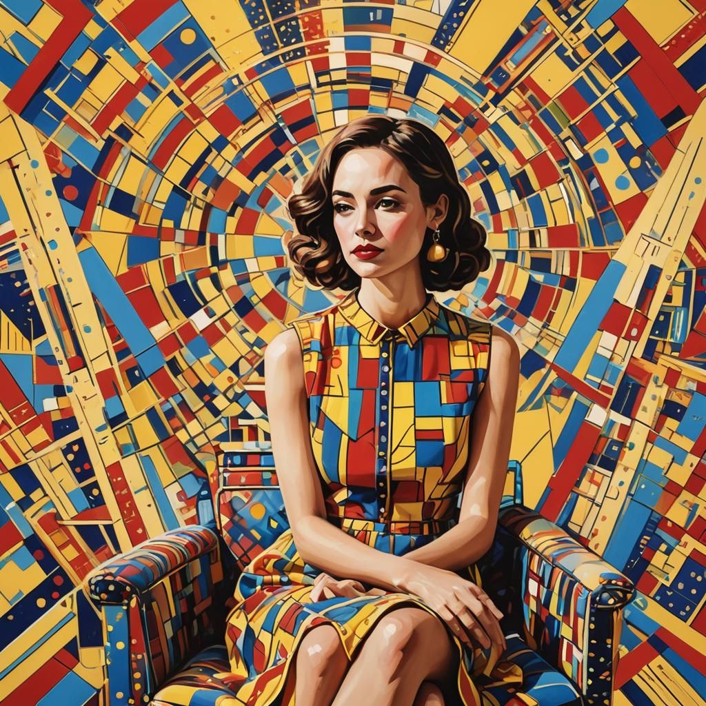 Sunny Woman in Geometric Pop Art Style
