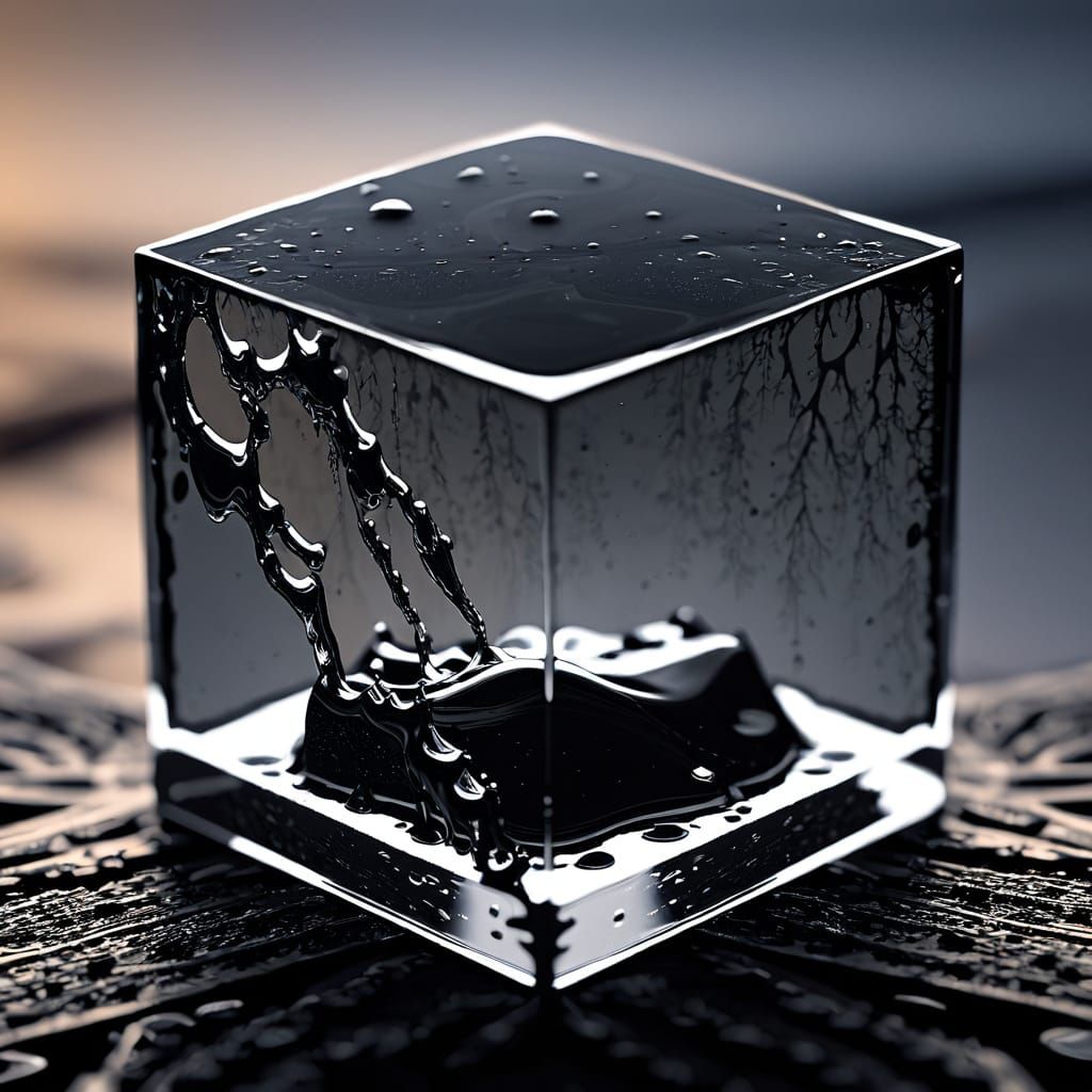 Ethereal Glass Cube Cracks, Releasing Toxic Sludge in a Void...