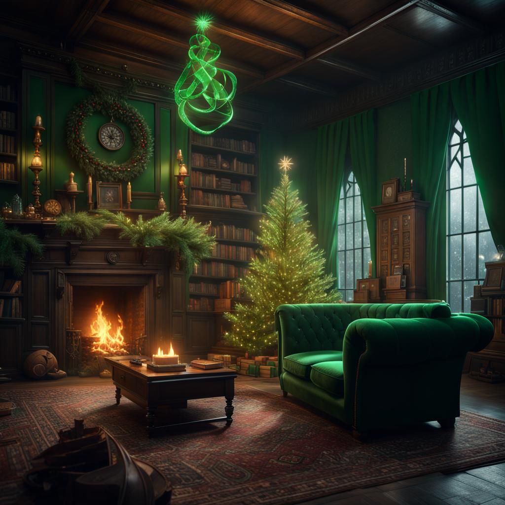 Hogwarts Slytherin Common Room Christmas Tree Art