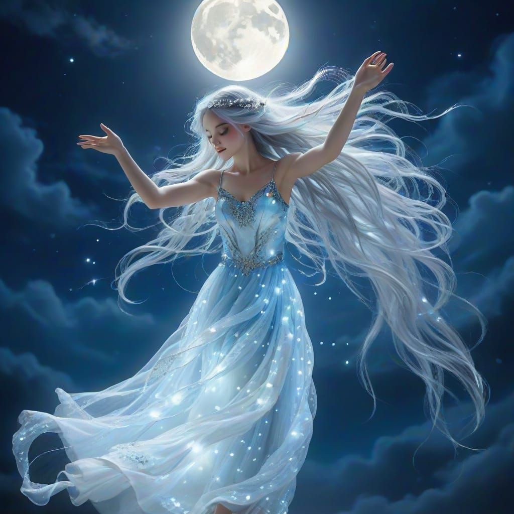 Moonlit Fae Dancer with Shimmering Skin and Hair
