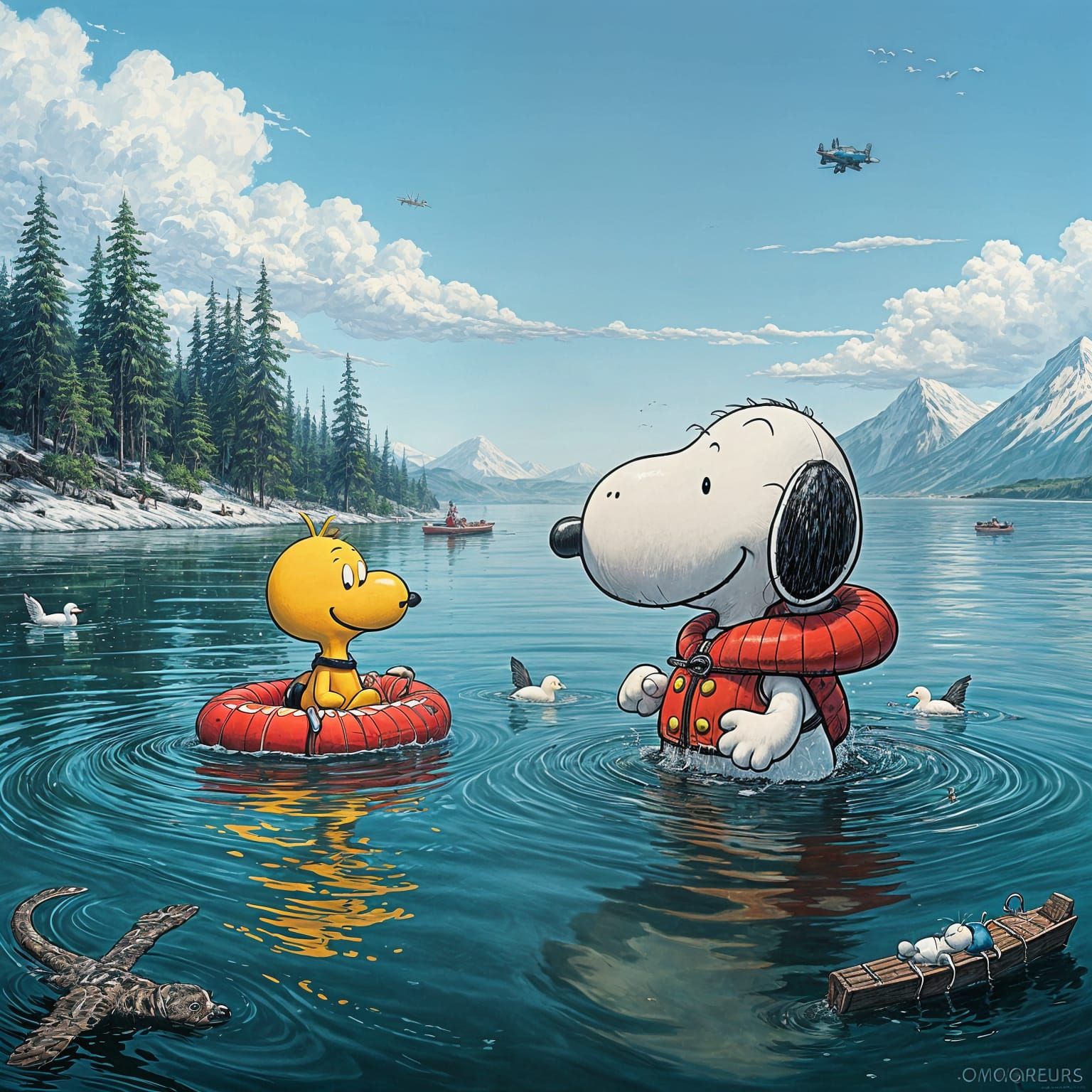 Snoopy and Woodstock in a Treacherous Oil Spill at Alaska's....