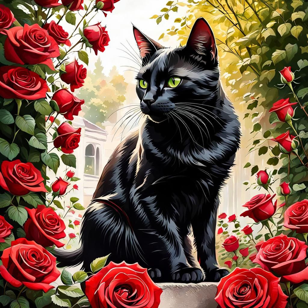 Black Cat in Rose Garden: Anime Style