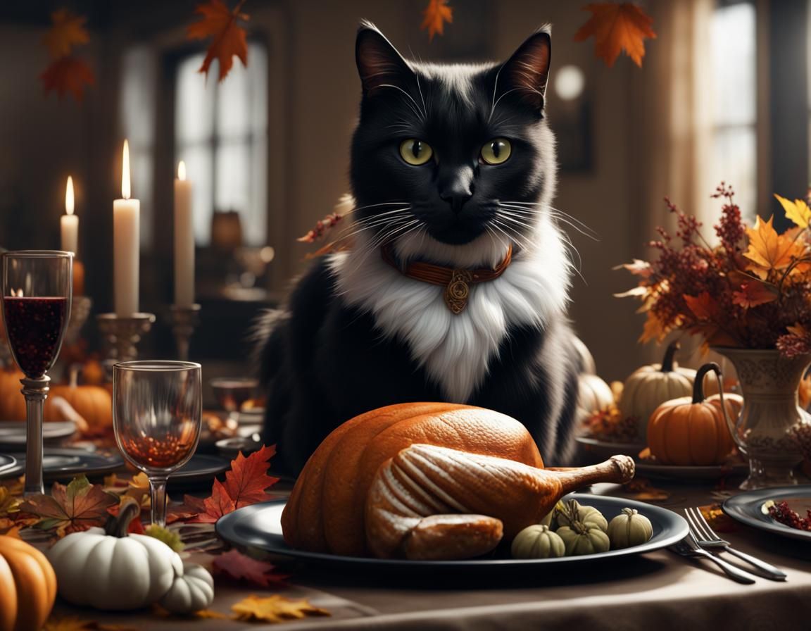 Thanksgiving Cat: Detailed Matte Painting in 8K
