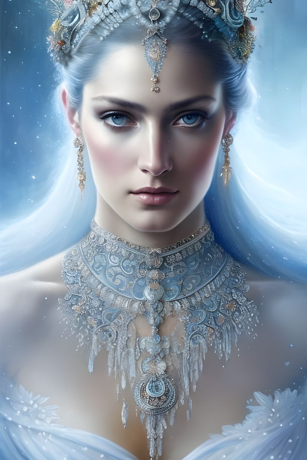 Icy Arabian Goddess Portrait in Winter Art Style