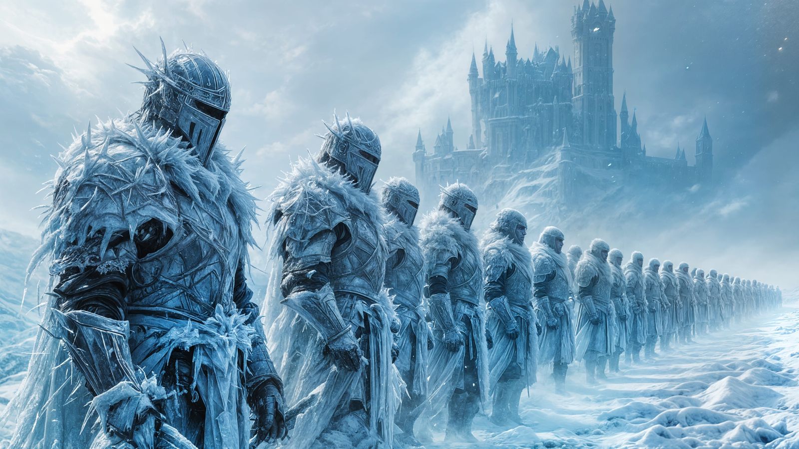 Majestic Knights Stand Resolute in Frosty Winter Battlefield