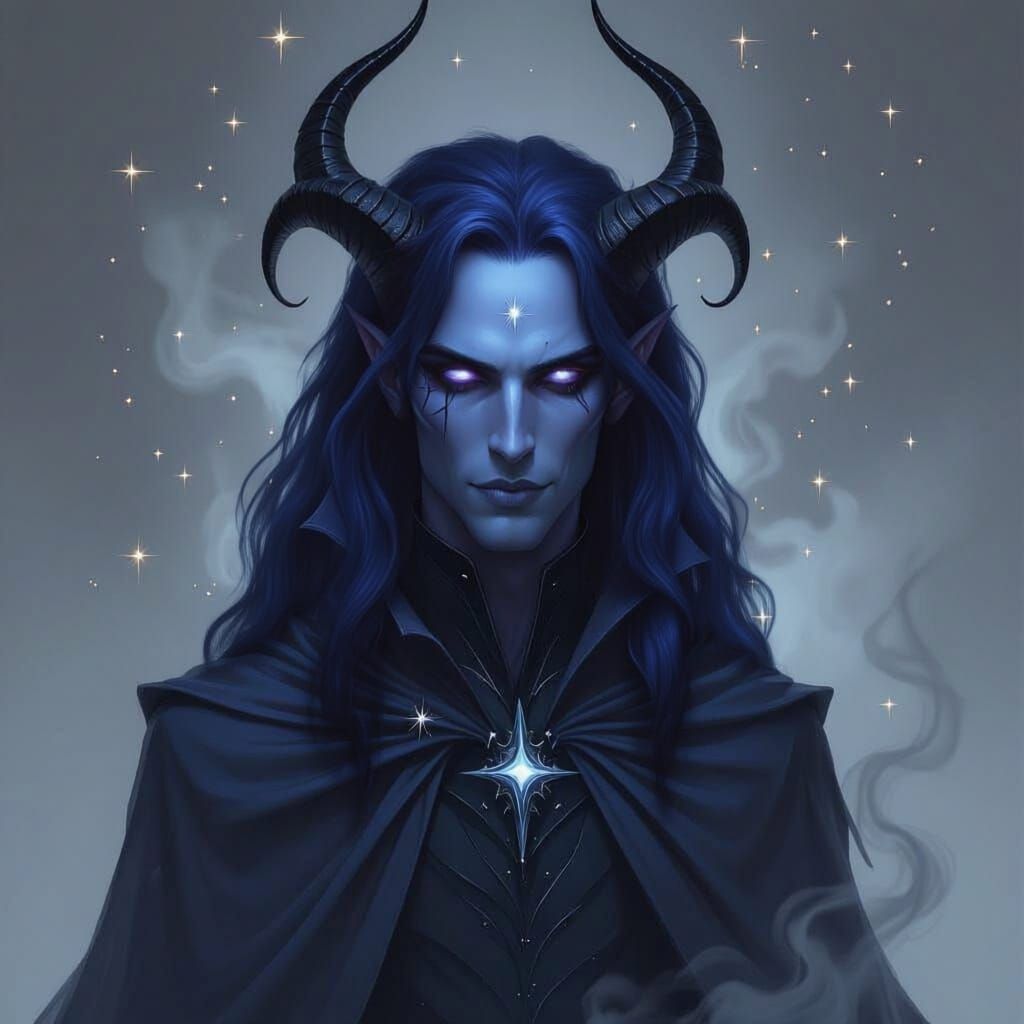 Mysterious Shadow Figure with Luminous Eyes and Violet Skin