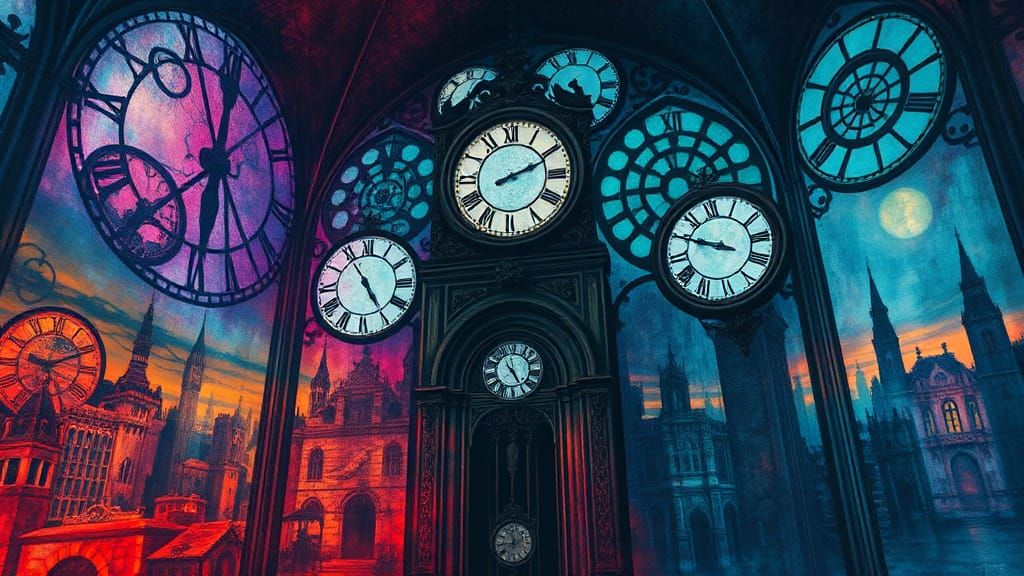 Surreal Clock Room in Abstract Expressionist Style