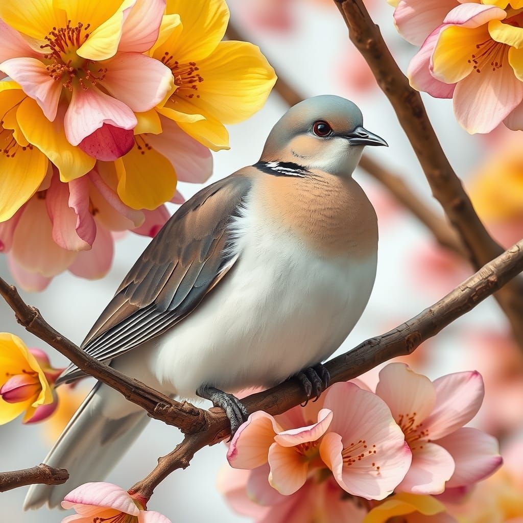 Mourning Dove Amidst Vibrant Yellow Blooms