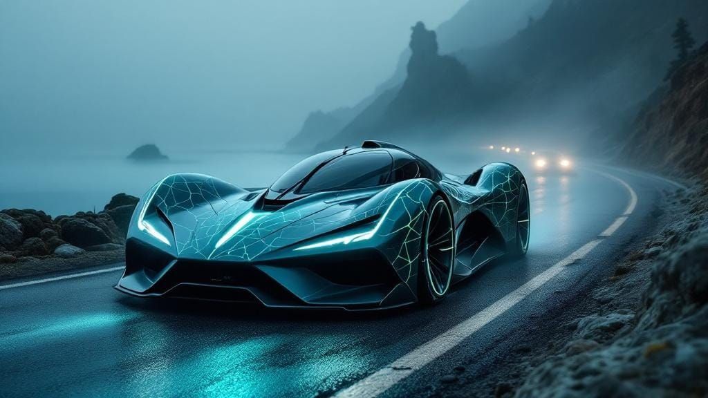 Serpent Hypercar on Coastal Road, Futuristic Design